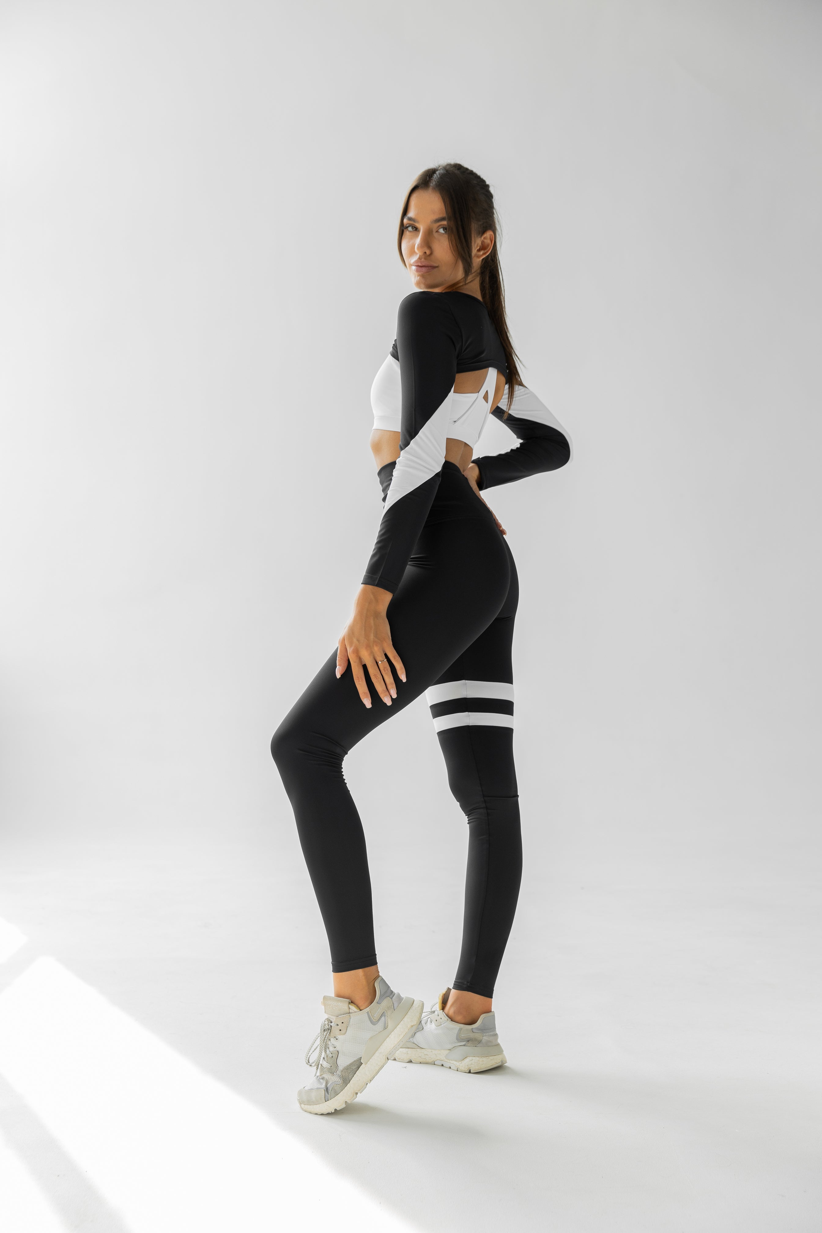 GalaxyX Contrasting Insert Long Sleeve Shrug in Black with White Inserts