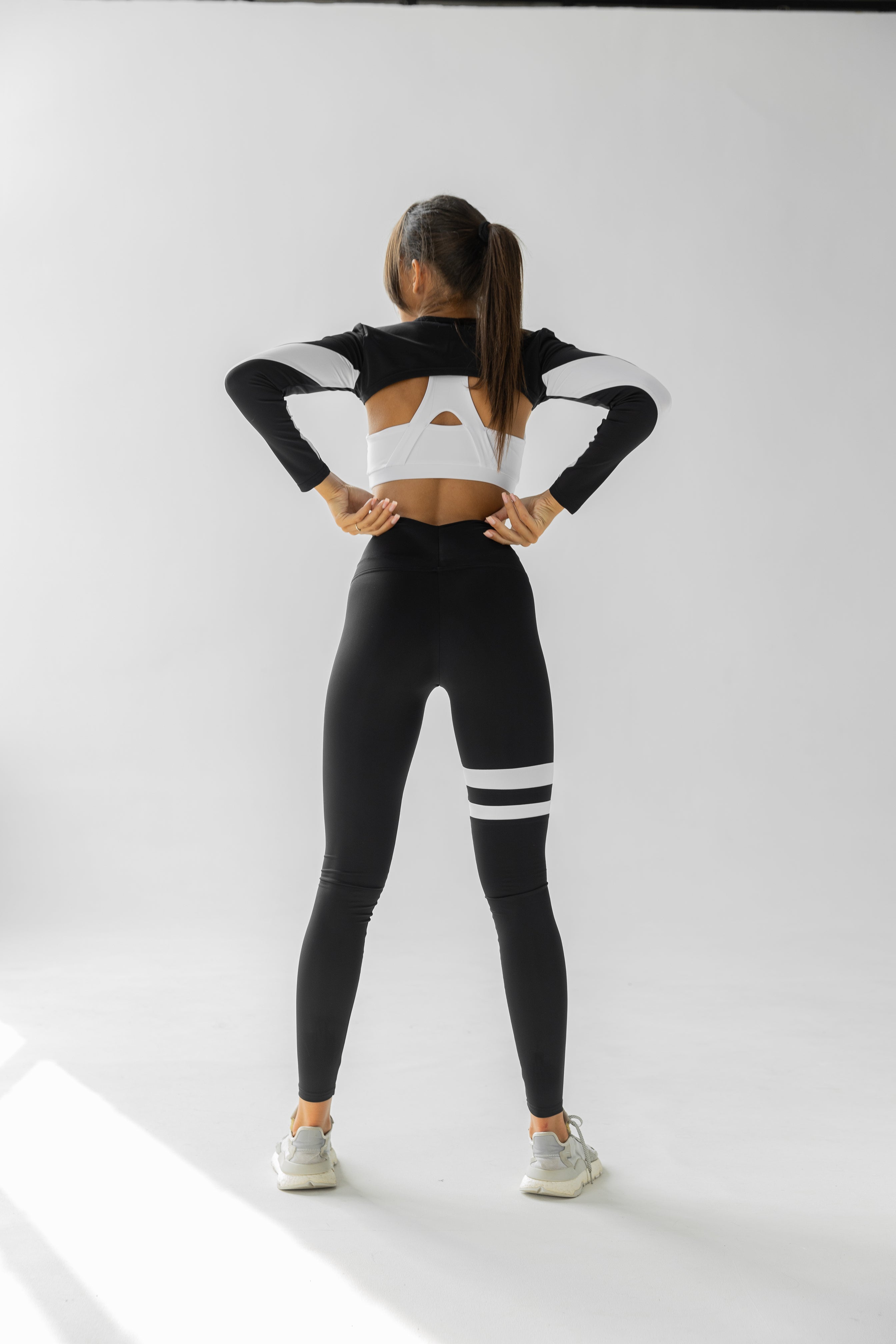 GalaxyX Contrasting Insert Long Sleeve Shrug in Black with White Inserts