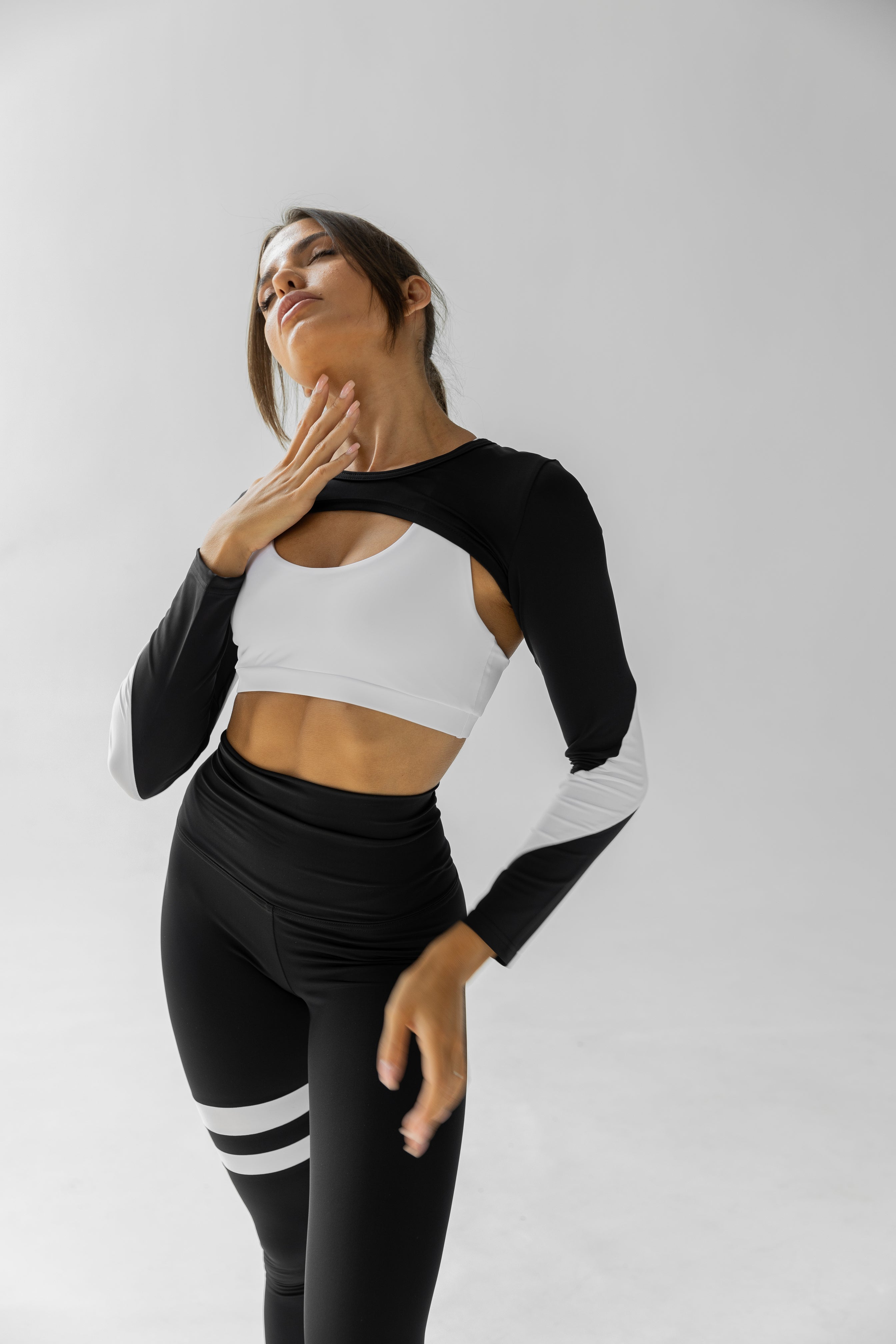 GalaxyX Contrasting Insert Long Sleeve Shrug in Black with White Inserts