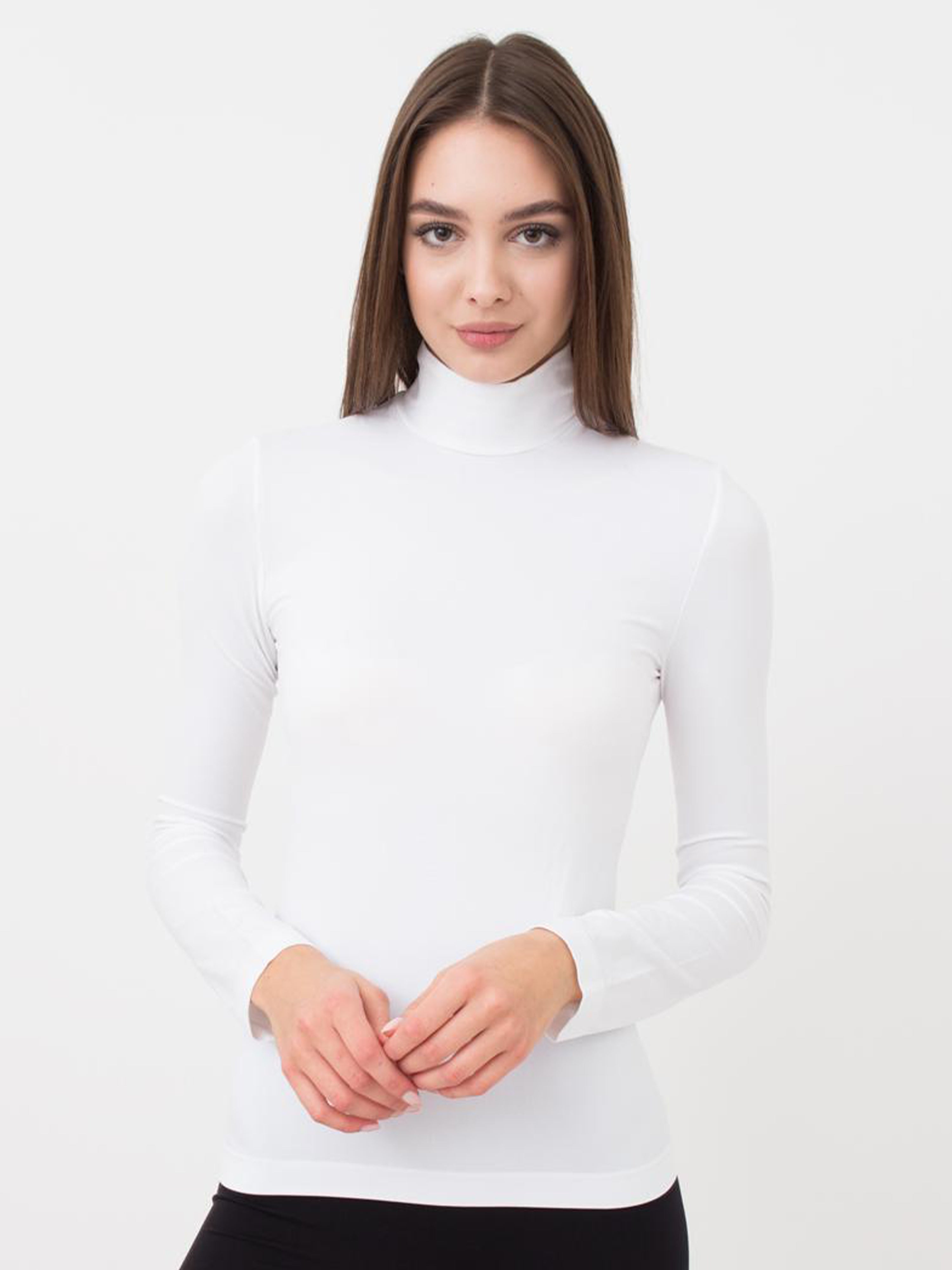 Seamless Turtleneck Long Sleeve Top in White