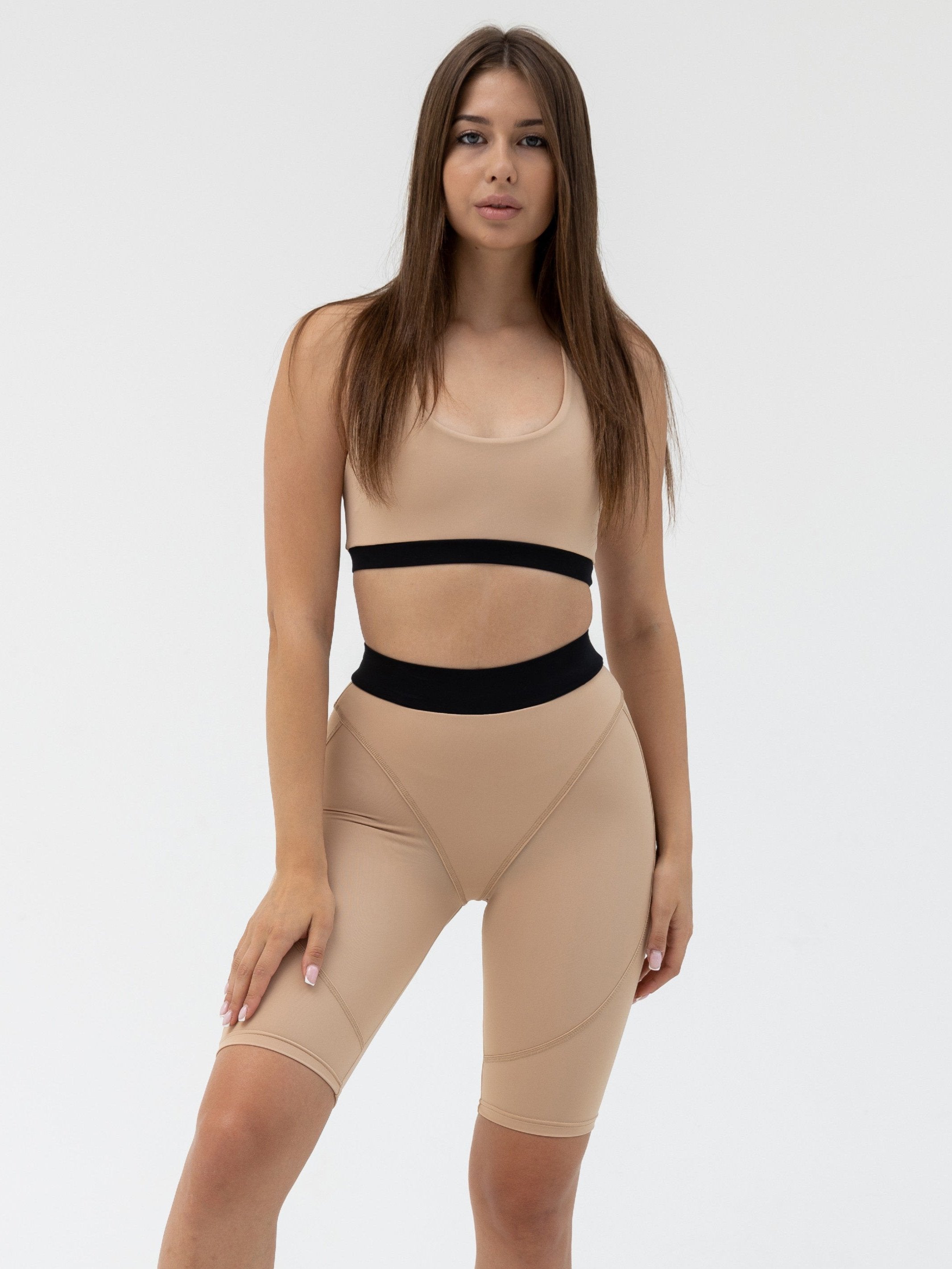 Galaxy Push Up Contour Seam Bike Shorts in Beige