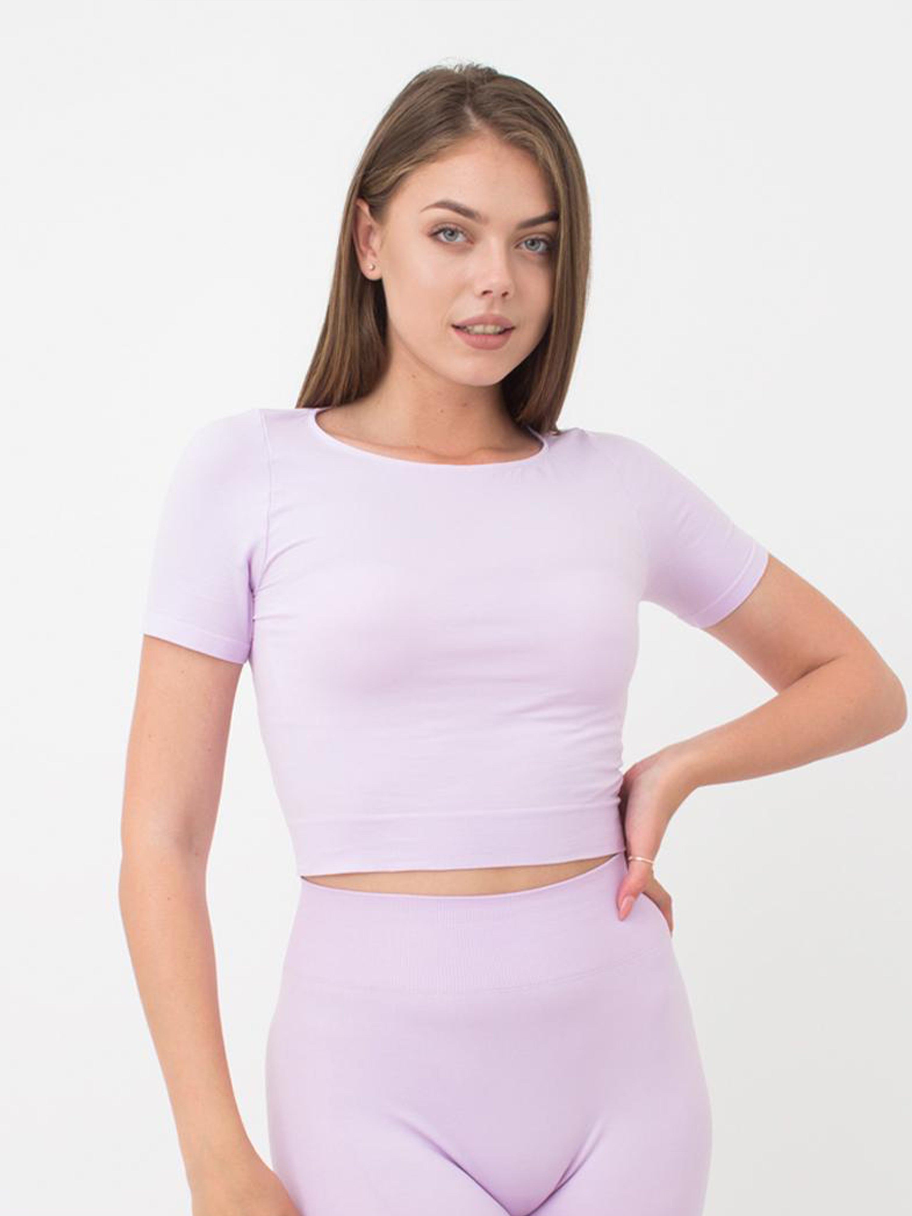 Seamless Cropped Short Sleeve Top in Light Purple