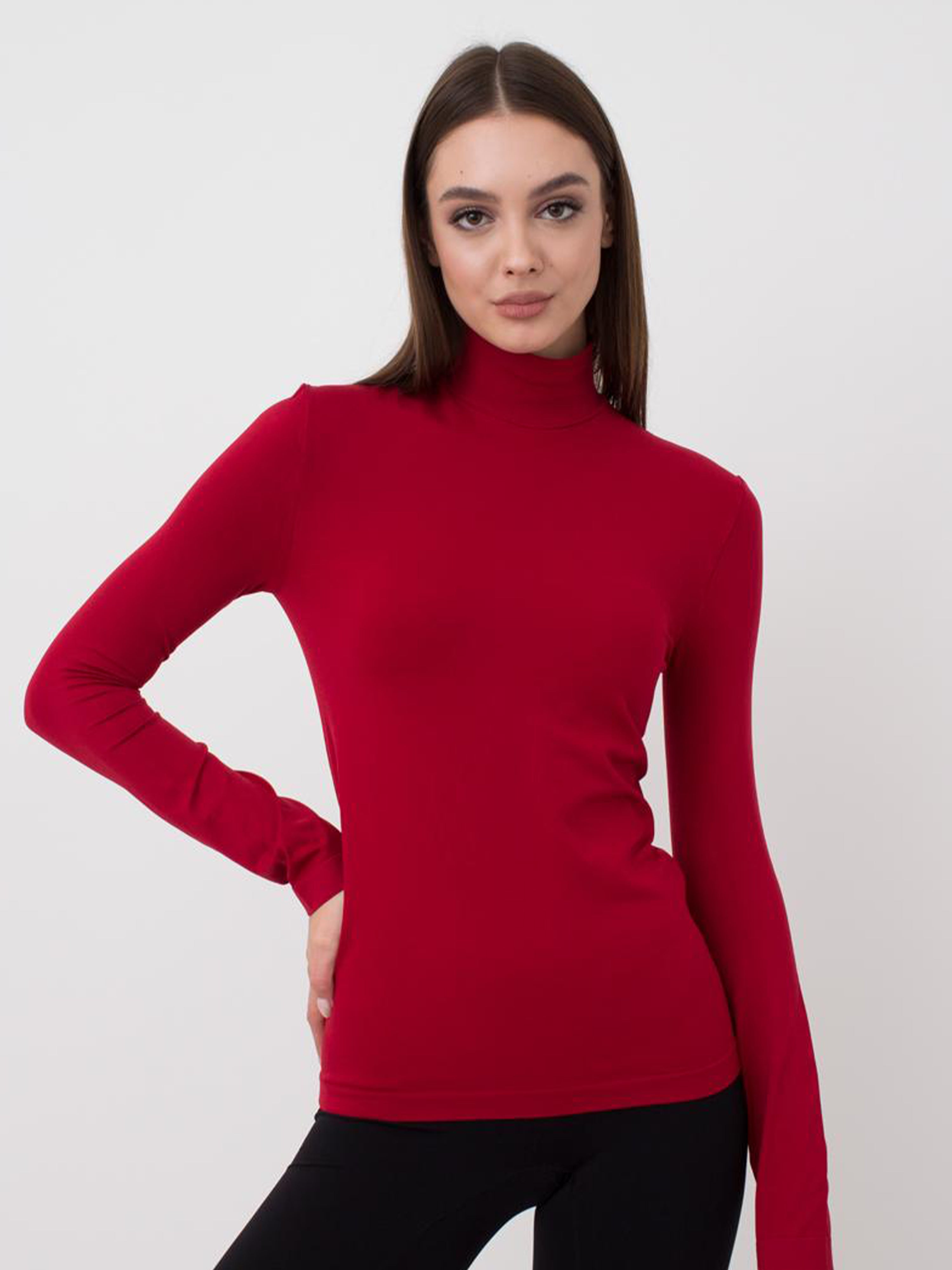 Seamless Turtleneck Long Sleeve Top in Wine