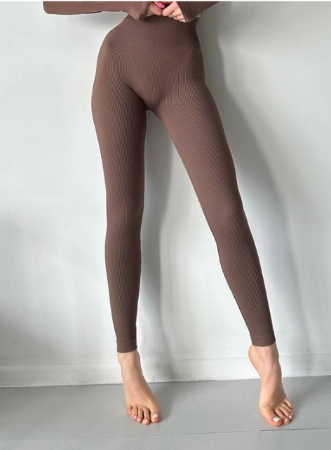 Seamless Ribbed Leggings in Brown