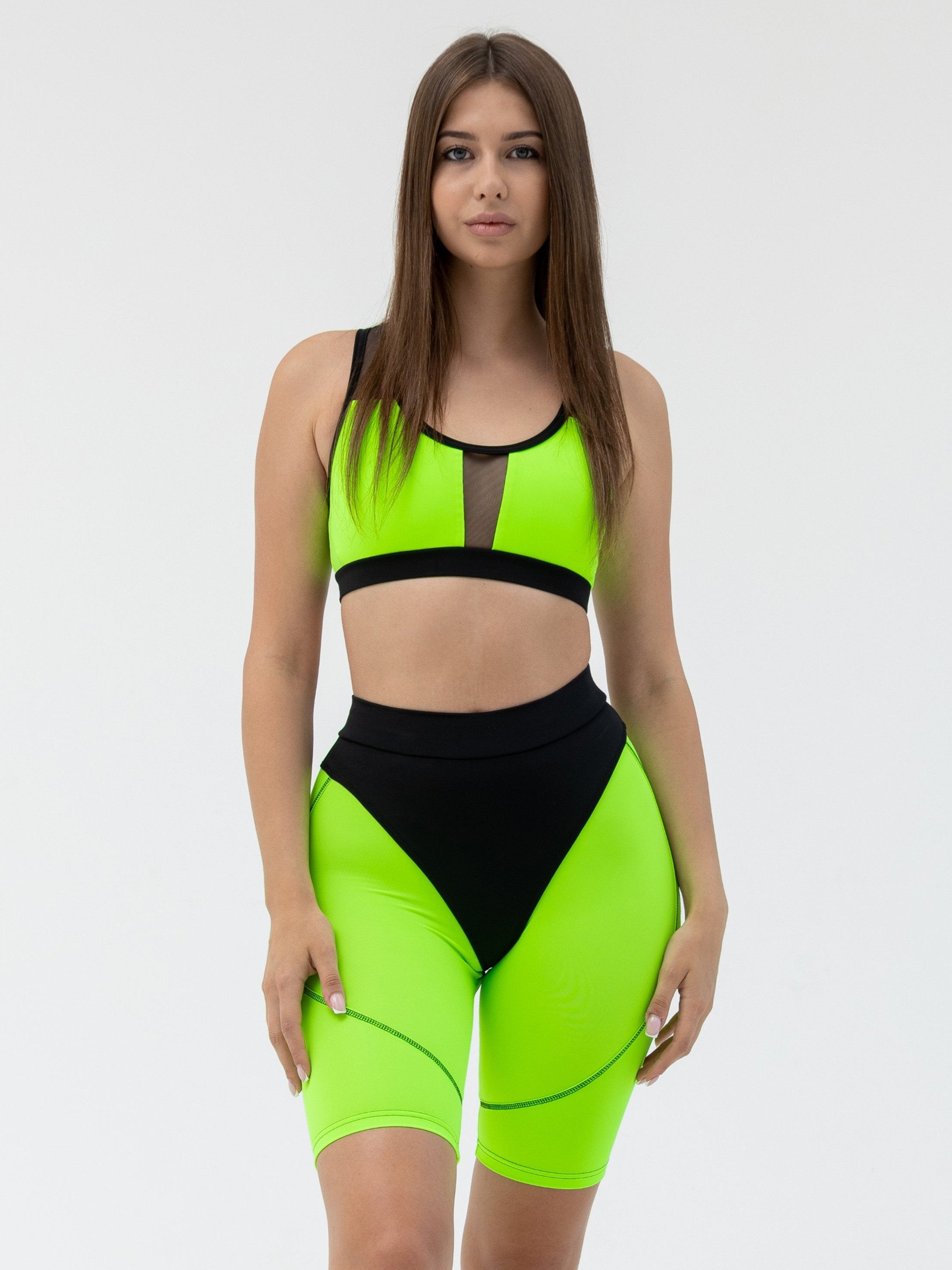 GalaxyX Push Up Contrast Contour Seam Bike Shorts in Neon Green