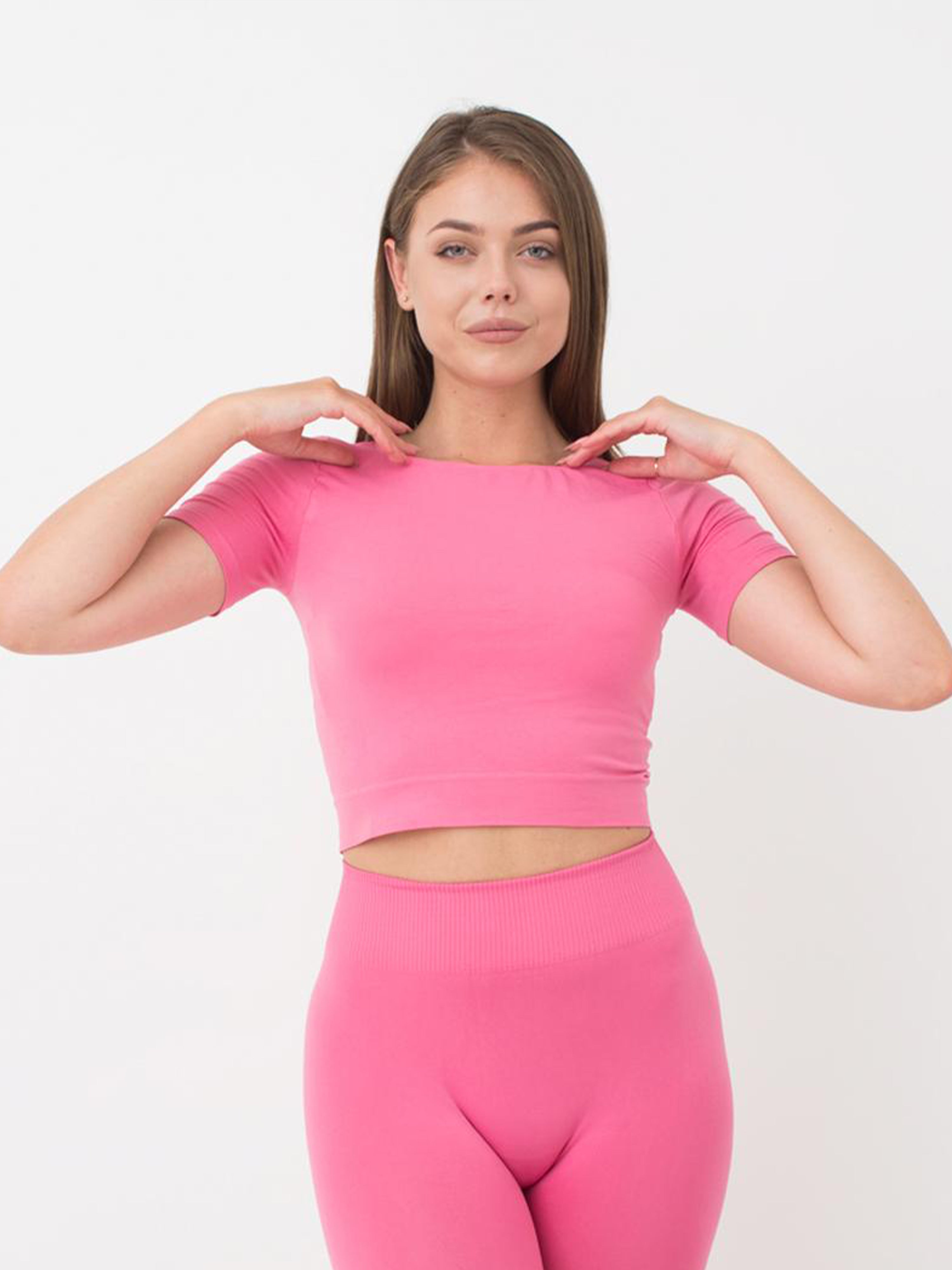 Seamless Cropped Short Sleeve Top in Bubblegum