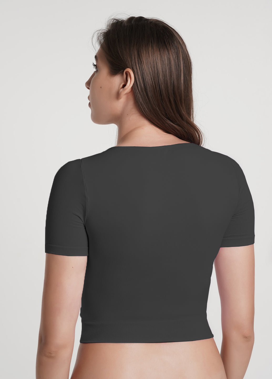 Seamless Cropped Short Sleeve Top in Dark Gray