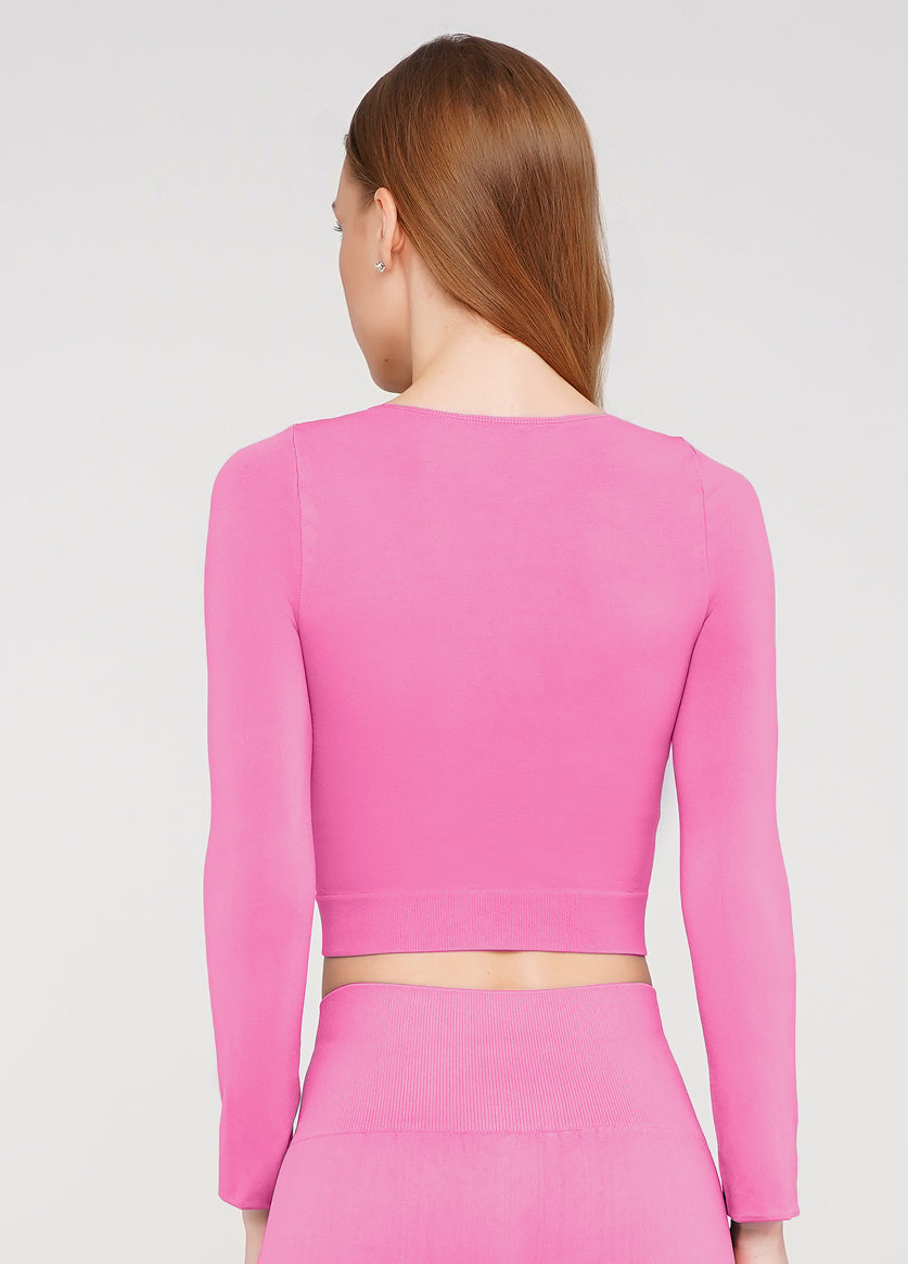 Seamless Cropped Long Sleeve Top in Bubblegum