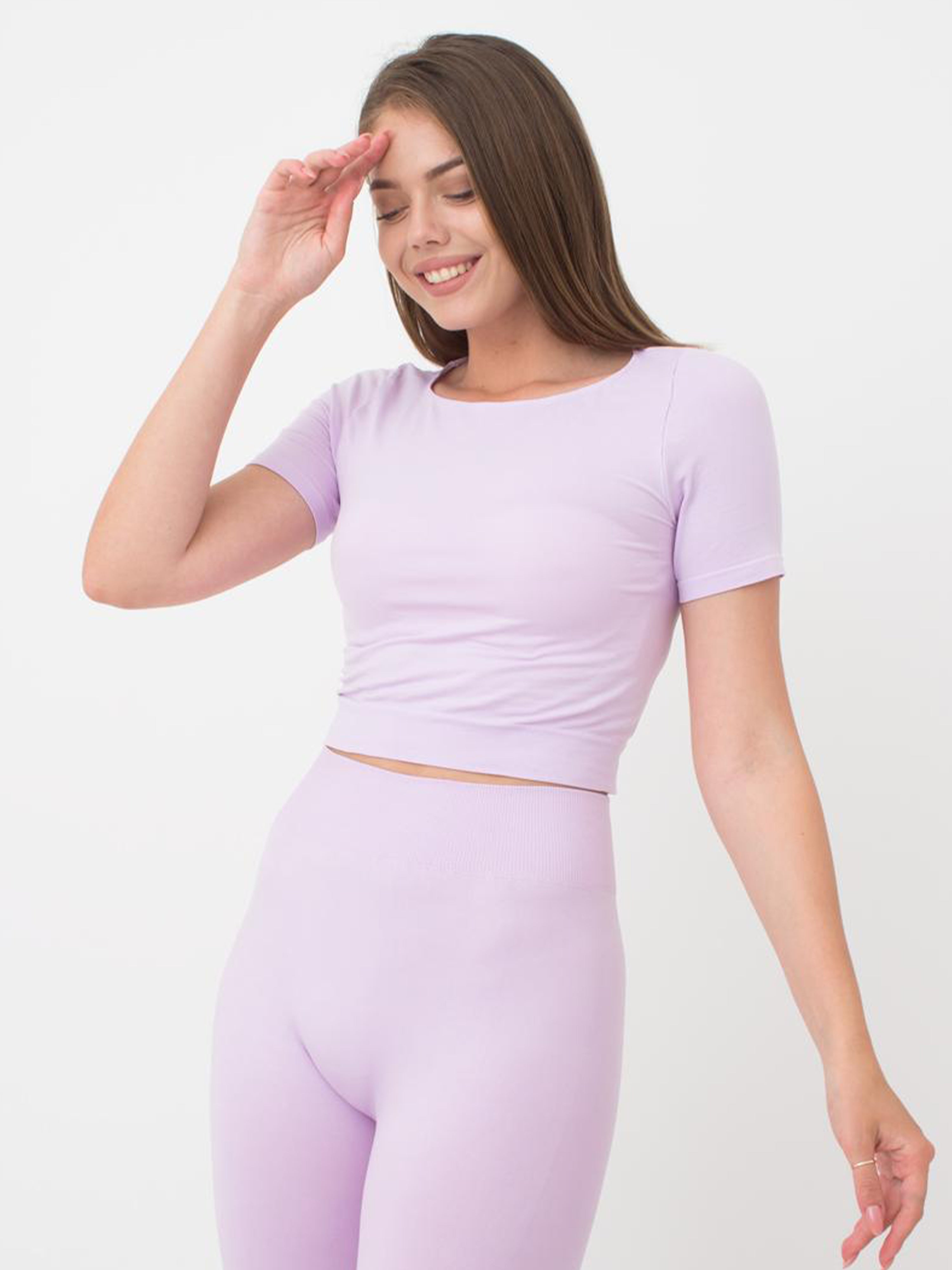 Seamless Cropped Short Sleeve Top in Light Purple