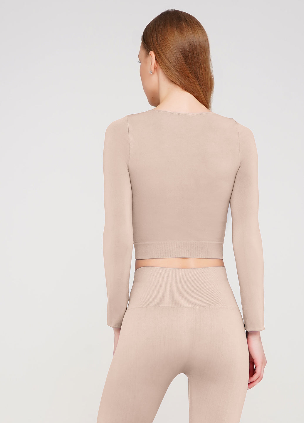 Seamless Cropped Long Sleeve Top in Beige