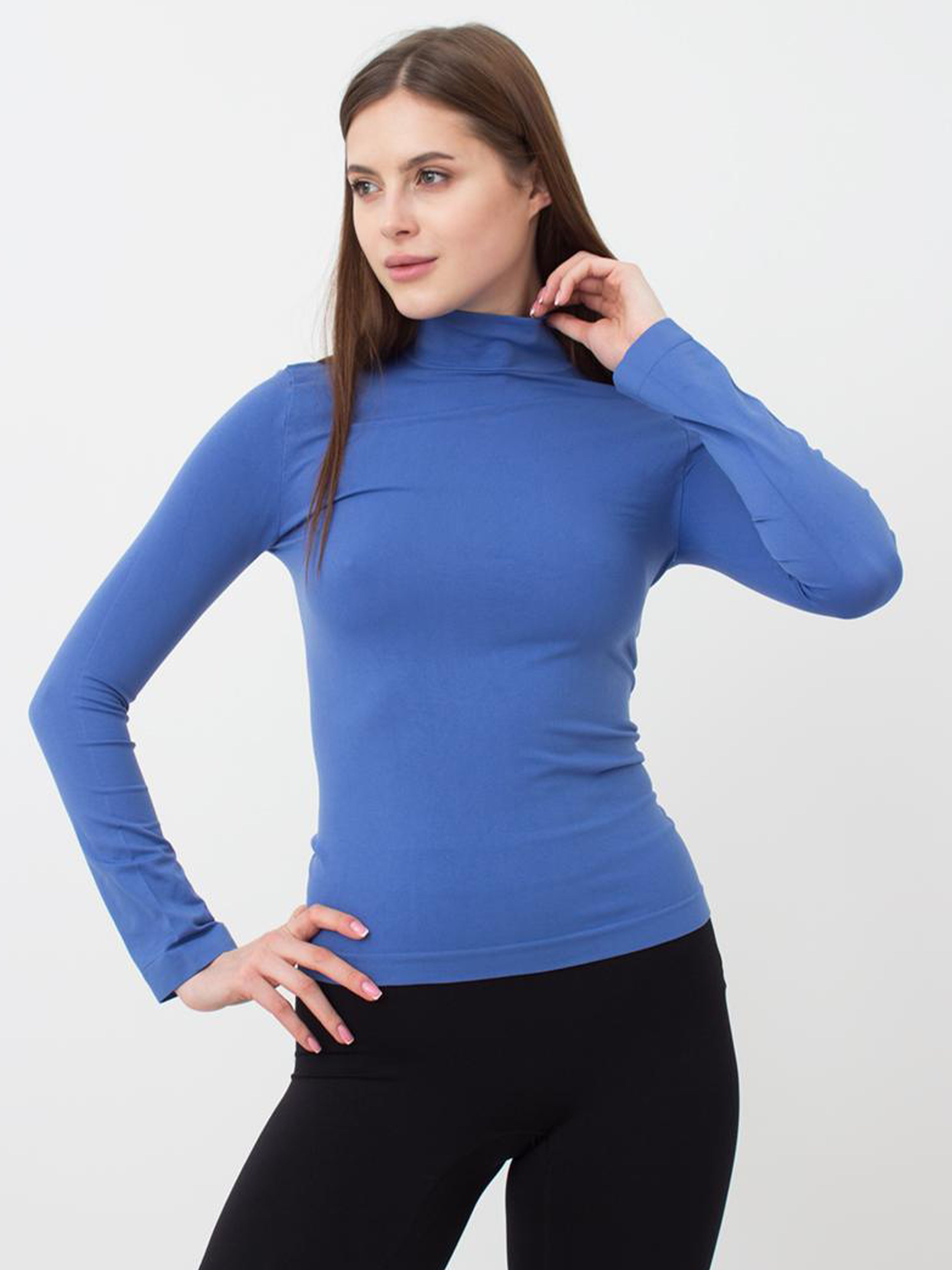 Seamless Turtleneck Long Sleeve Top in Blue