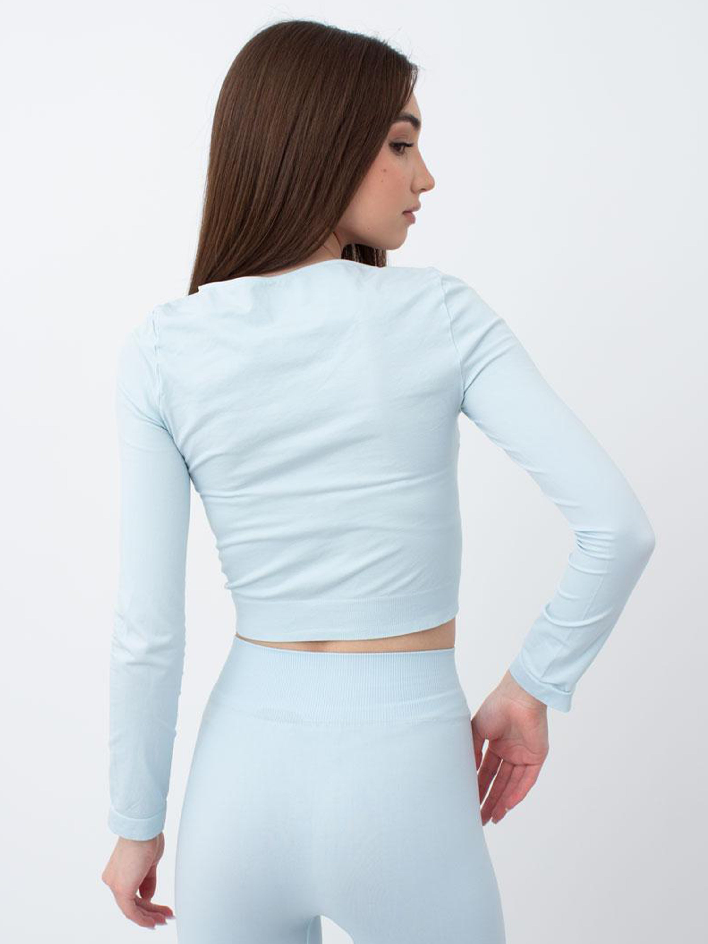 Seamless Cropped Long Sleeve Top in Icy Blue