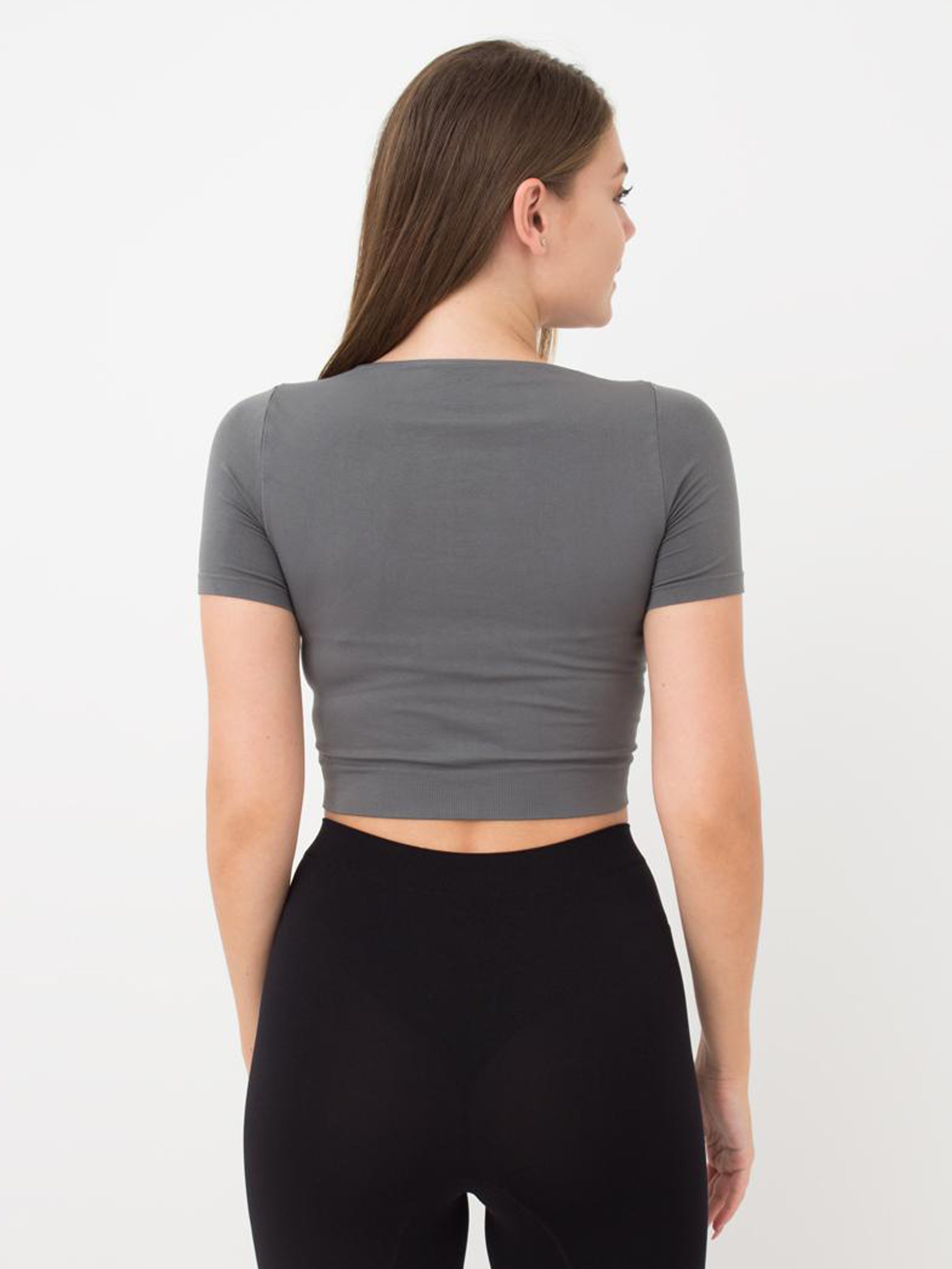 Seamless Cropped Short Sleeve Top in Dark Gray