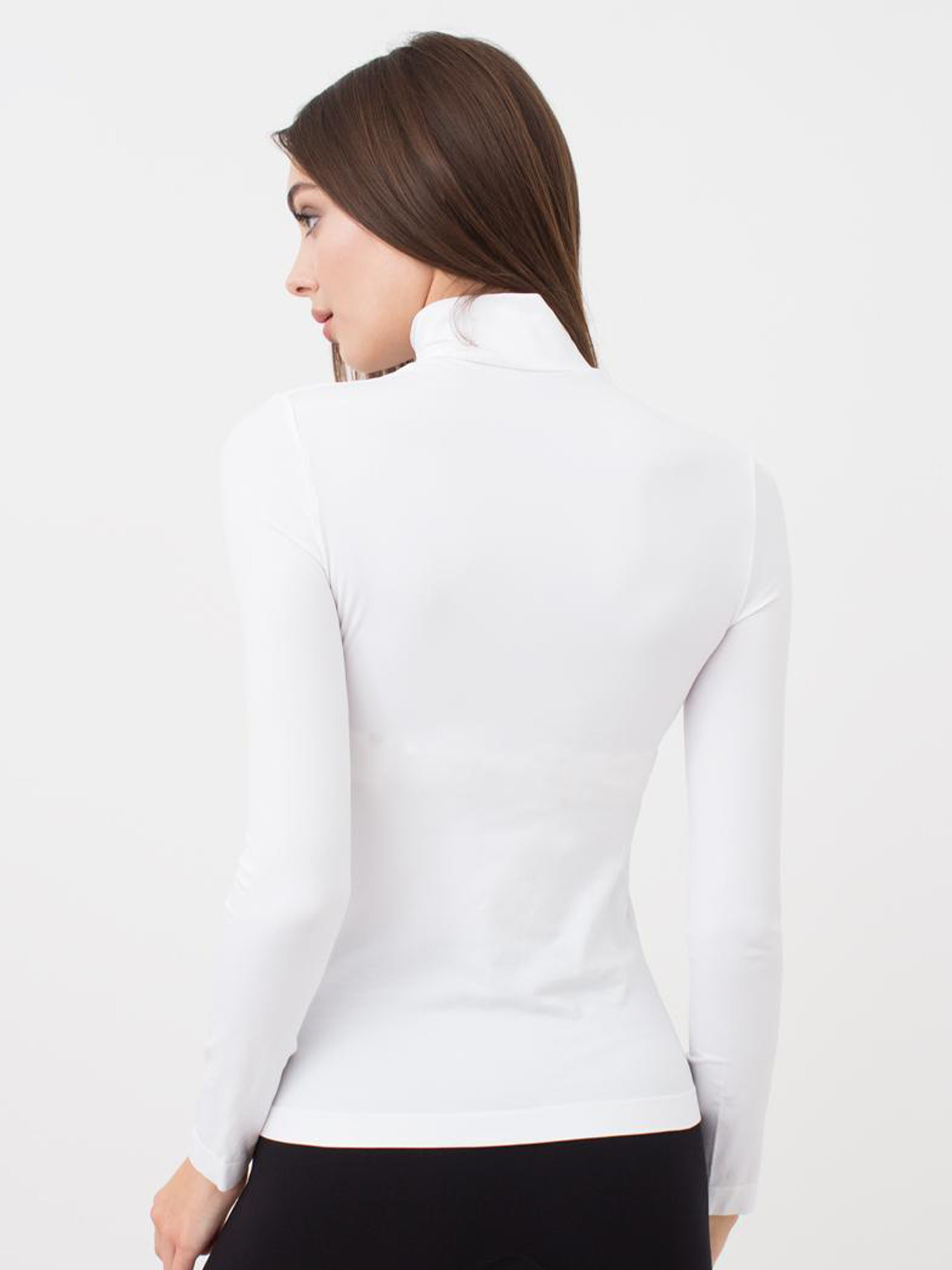 Seamless Turtleneck Long Sleeve Top in White