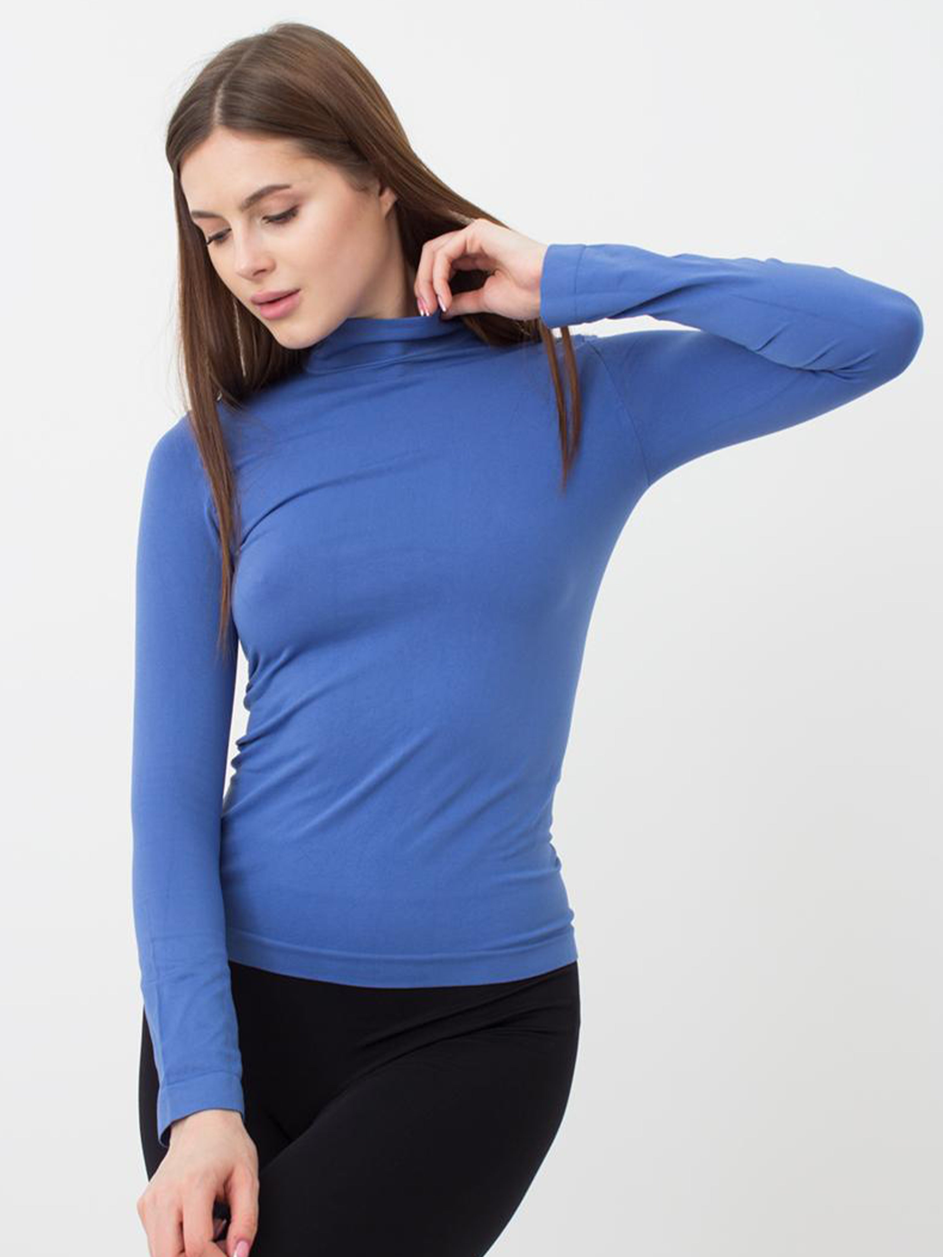 Seamless Turtleneck Long Sleeve Top in Blue