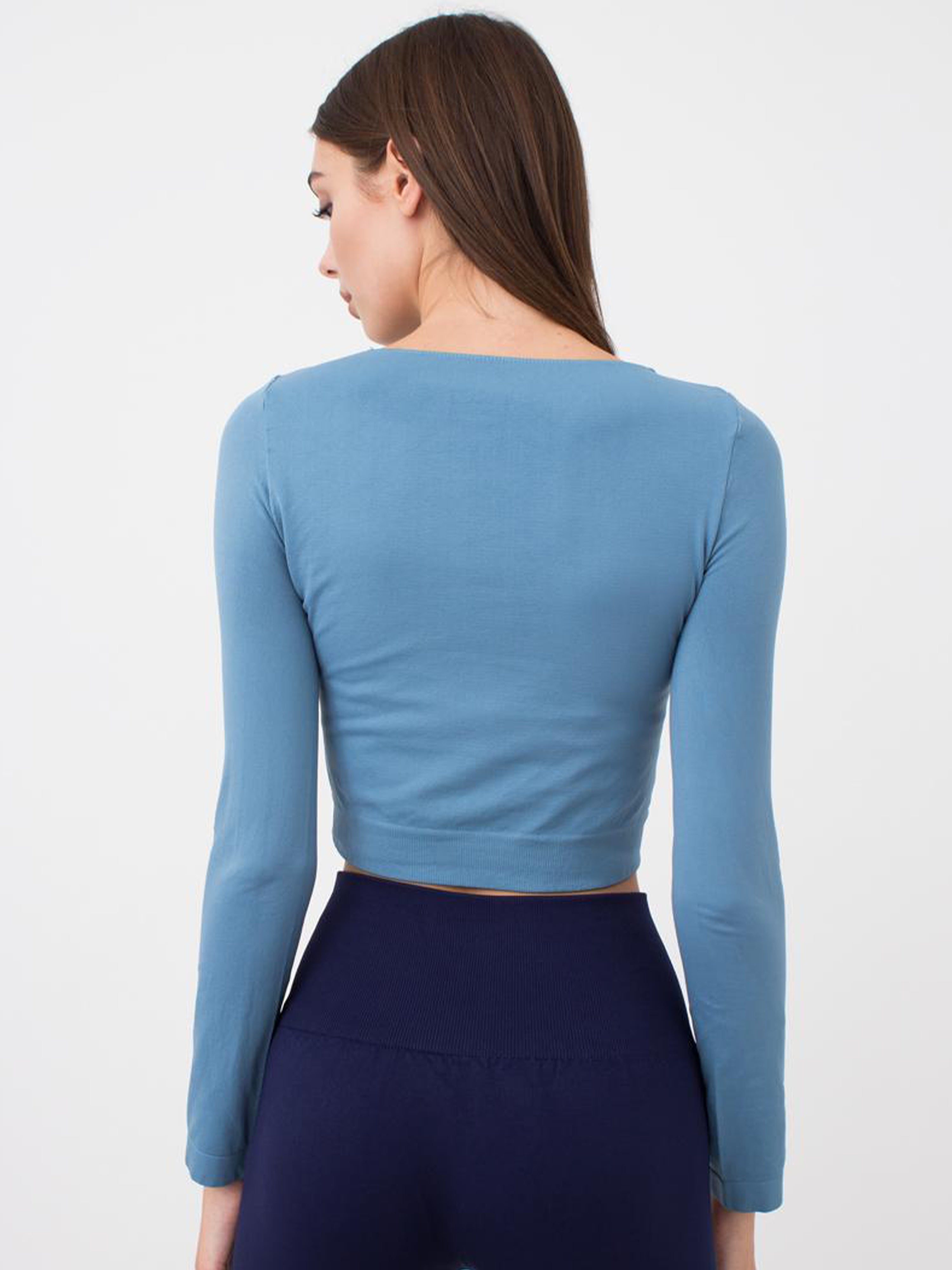 Seamless Cropped Long Sleeve Top in Dusk Blue