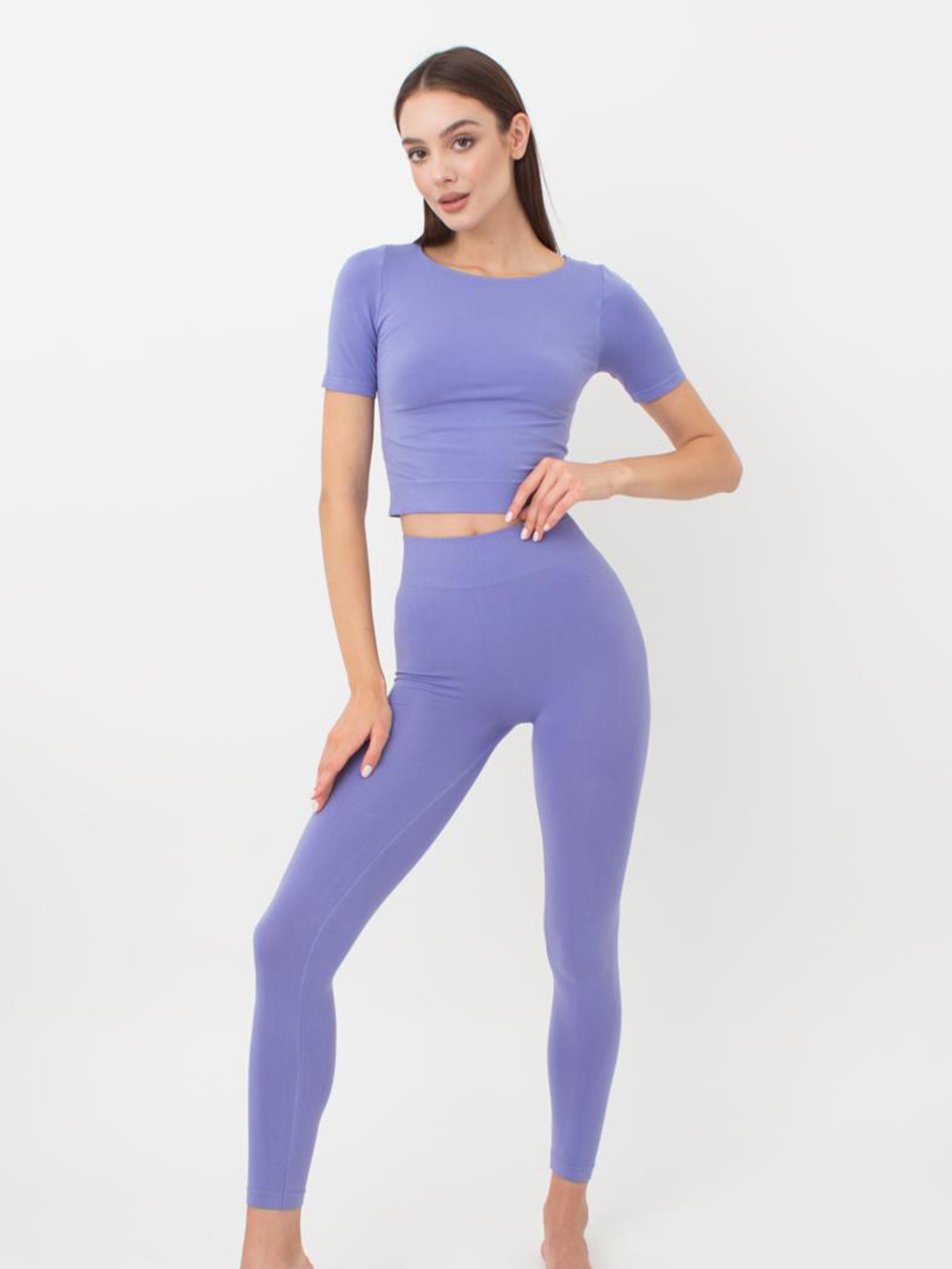 Seamless Cropped Short Sleeve Top in Violet