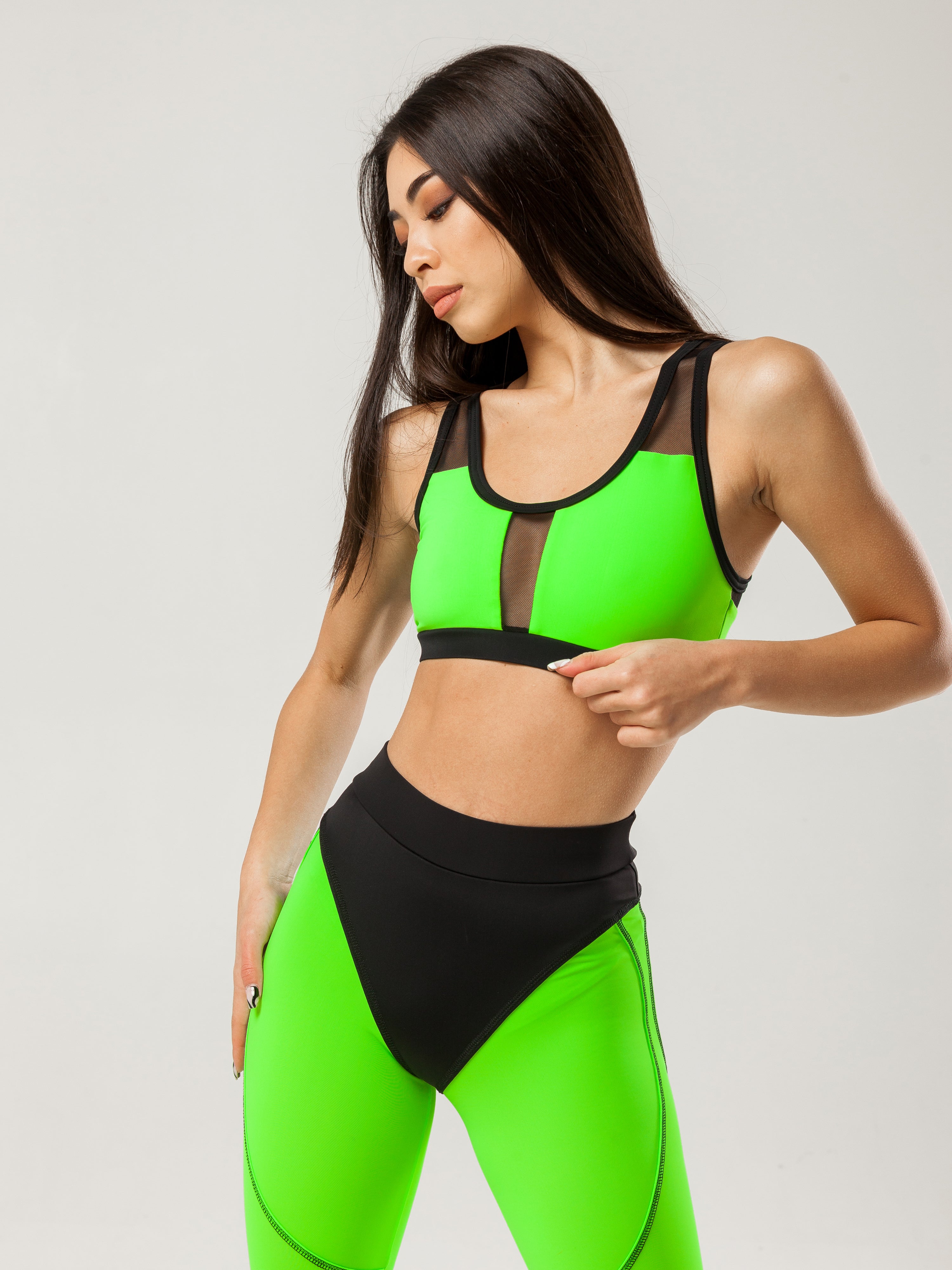 GalaxyX Mesh Insert Sports Bra in Neon Green