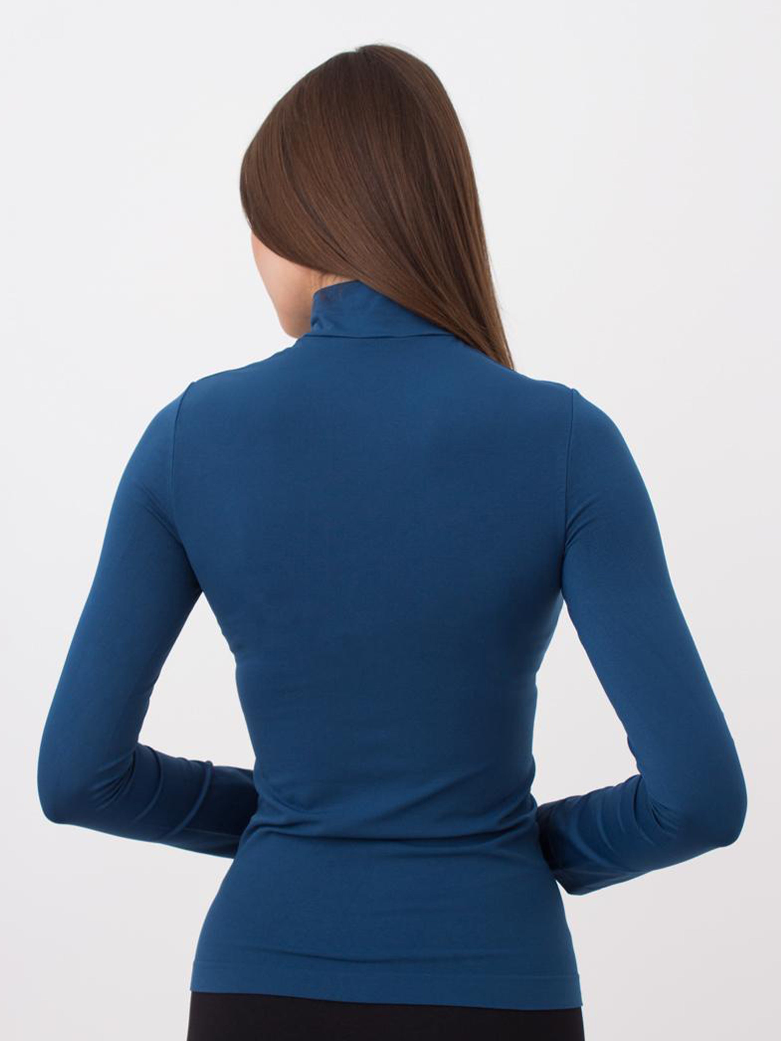 Seamless Turtleneck Long Sleeve Top in Navy Blue