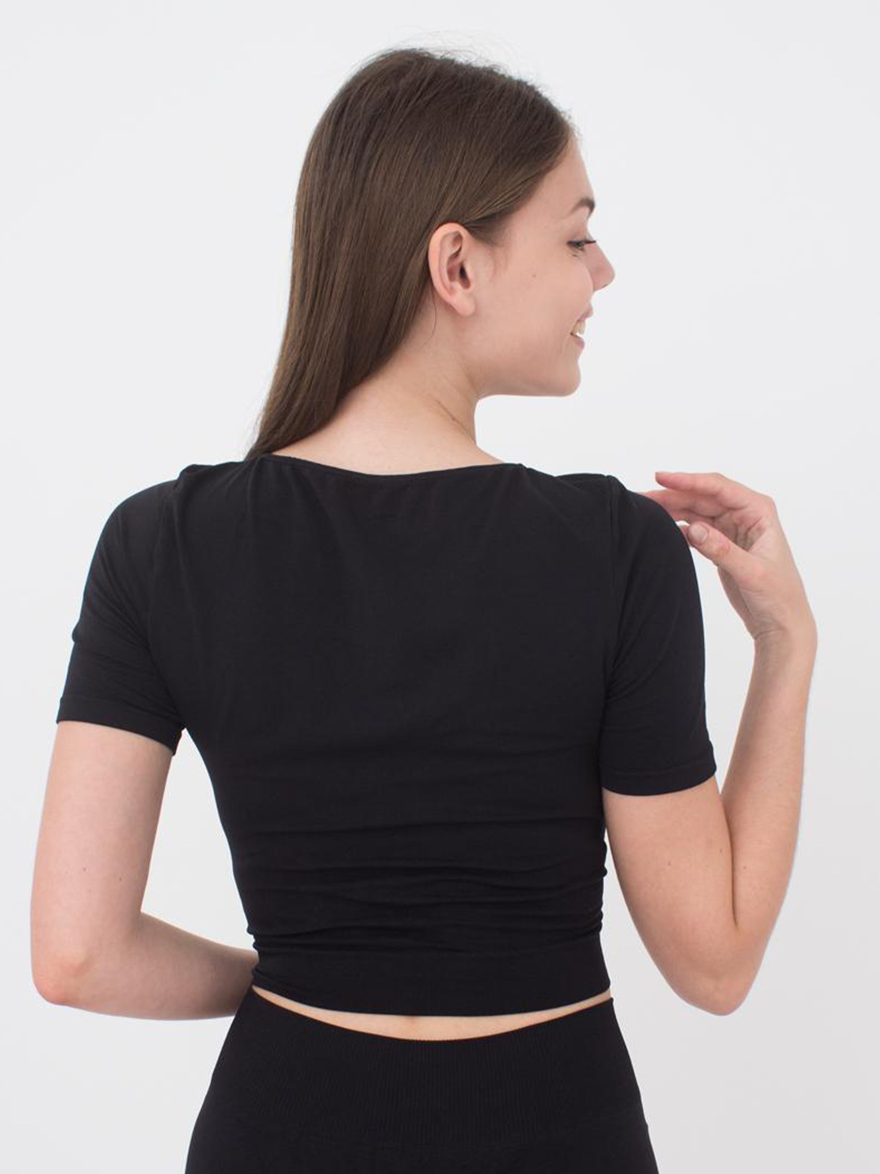 Seamless Cropped Short Sleeve Top in Black