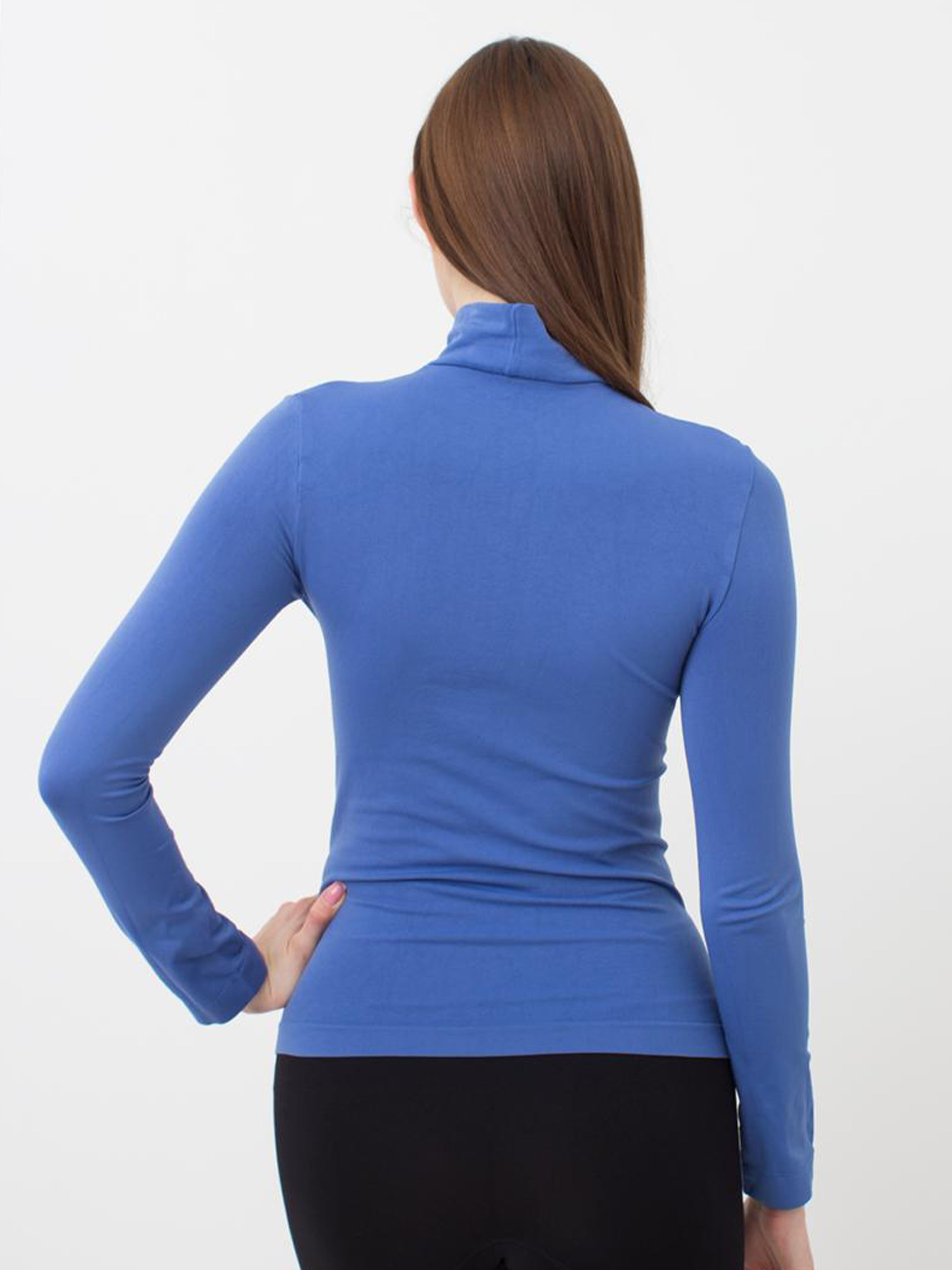 Seamless Turtleneck Long Sleeve Top in Blue