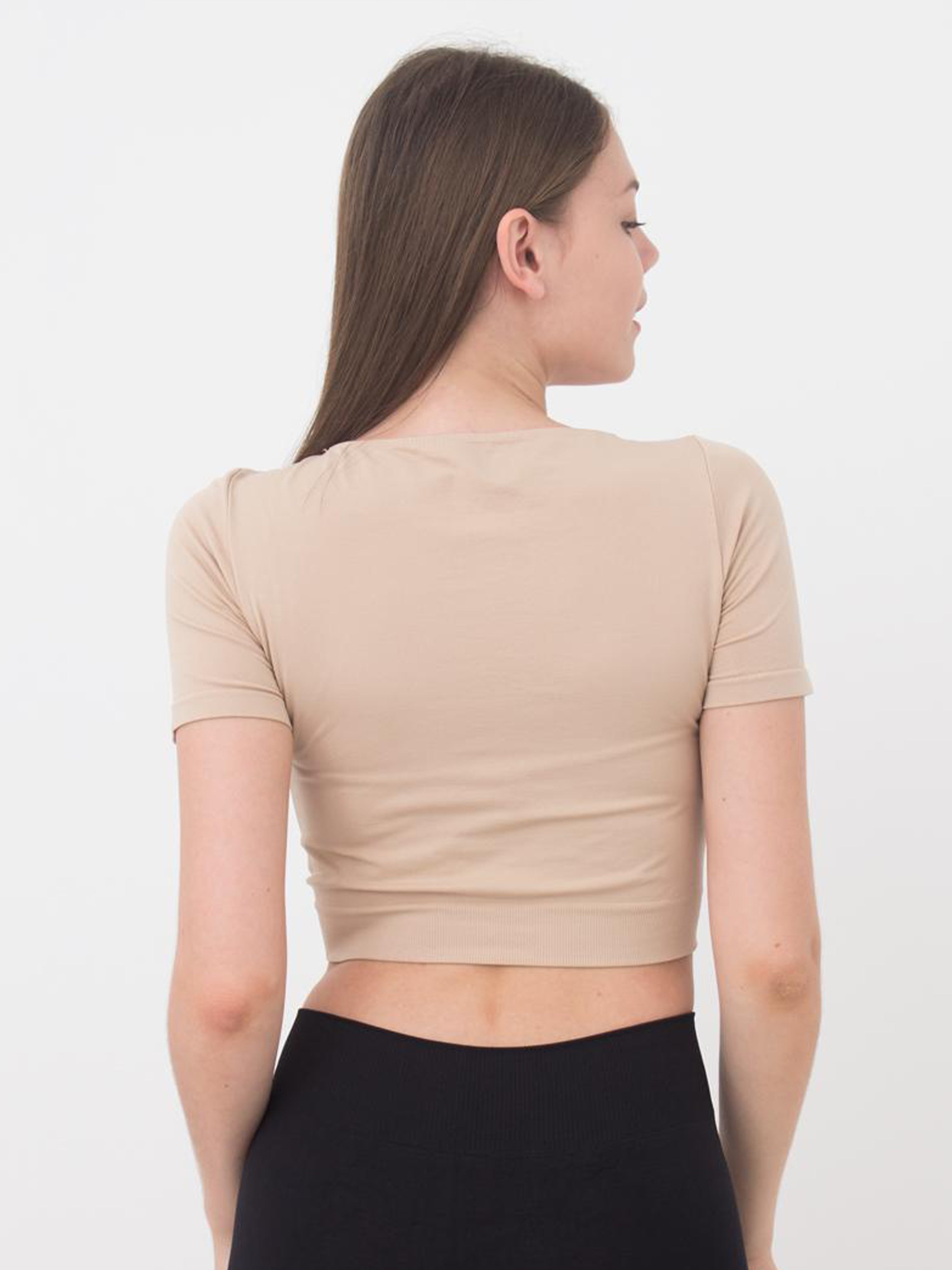 Seamless Cropped Short Sleeve Top in Beige