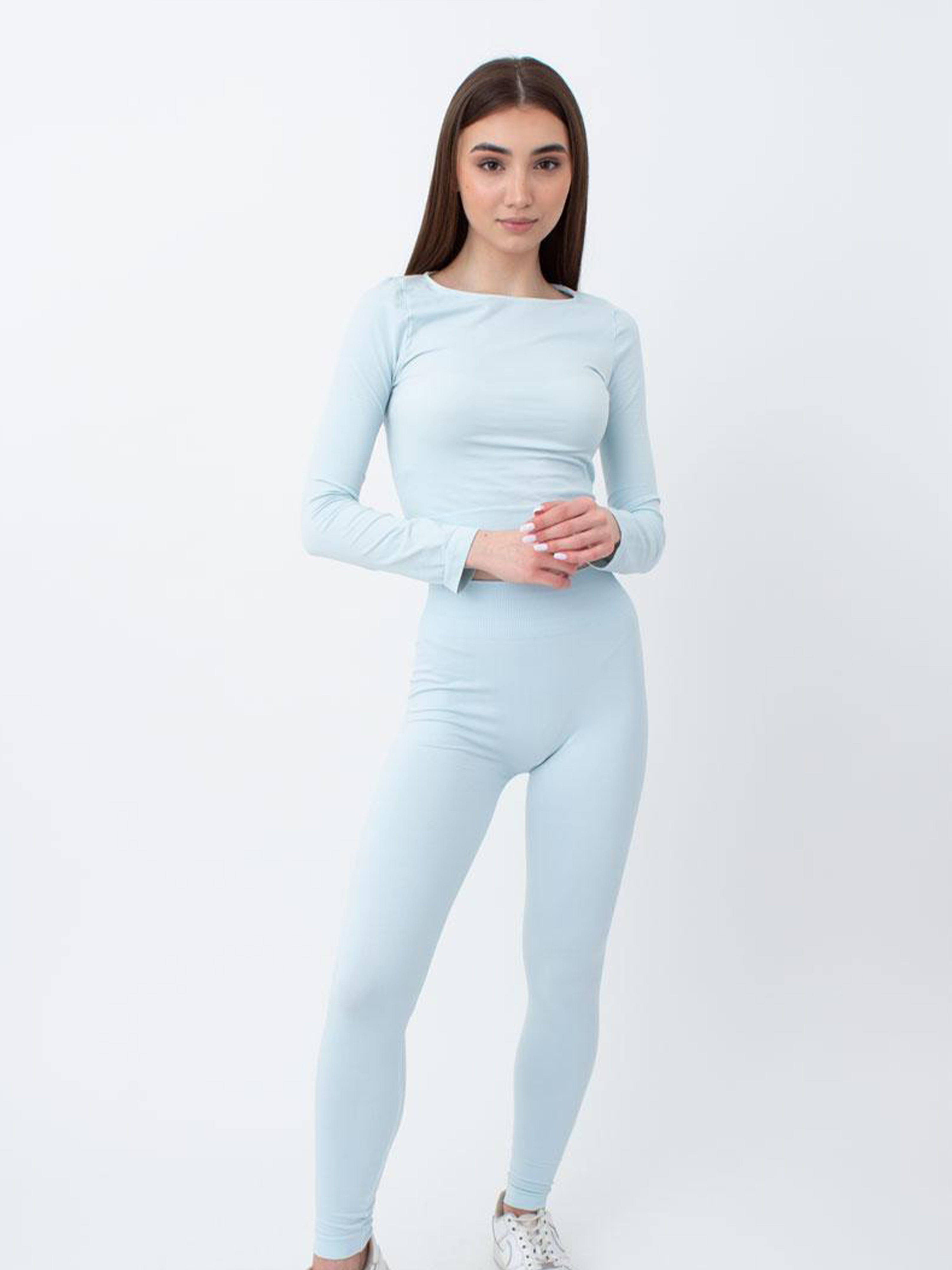 Seamless Cropped Long Sleeve Top in Icy Blue