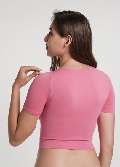 Seamless Cropped Short Sleeve Top in Bubblegum