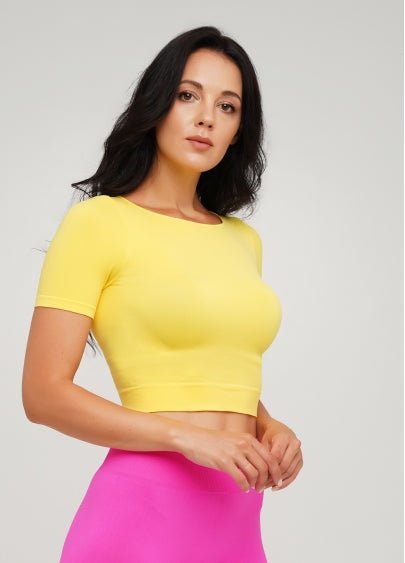 Seamless Cropped Short Sleeve Top in Sunshine Yellow