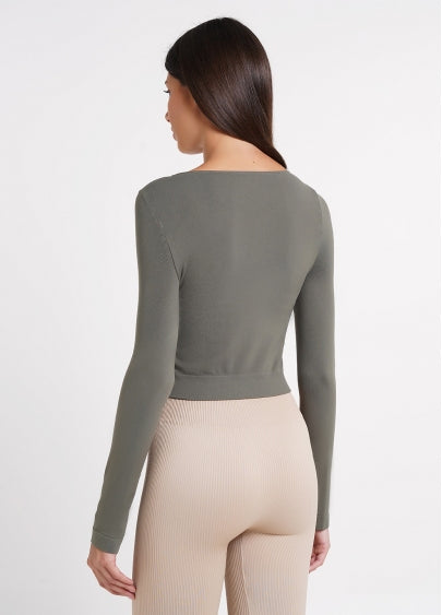 Seamless Cropped Long Sleeve Top in Khaki