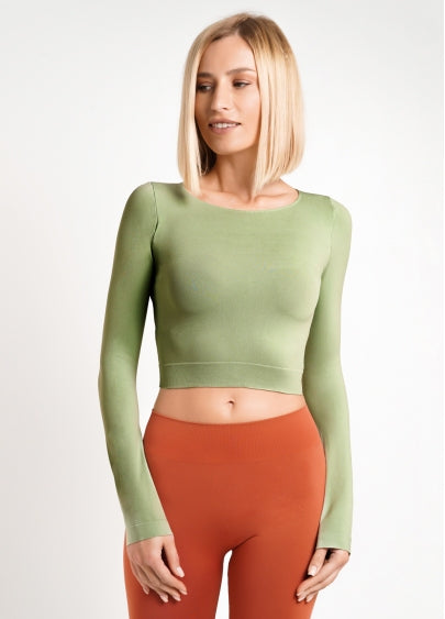 Seamless Cropped Long Sleeve Top in Light Green