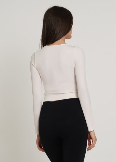 Seamless Cropped Long Sleeve Top in Pale Beige