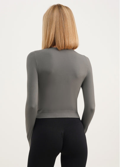 Seamless Cropped Long Sleeve Top in Dark Gray