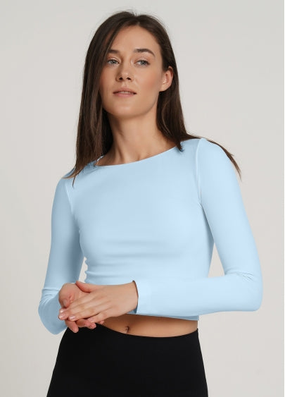 Seamless Cropped Long Sleeve Top in Icy Blue