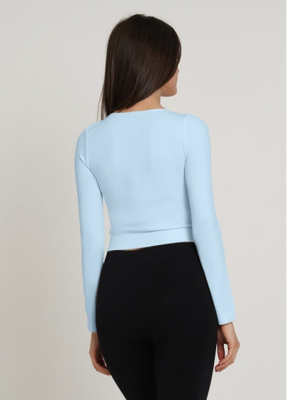 Seamless Cropped Long Sleeve Top in Icy Blue