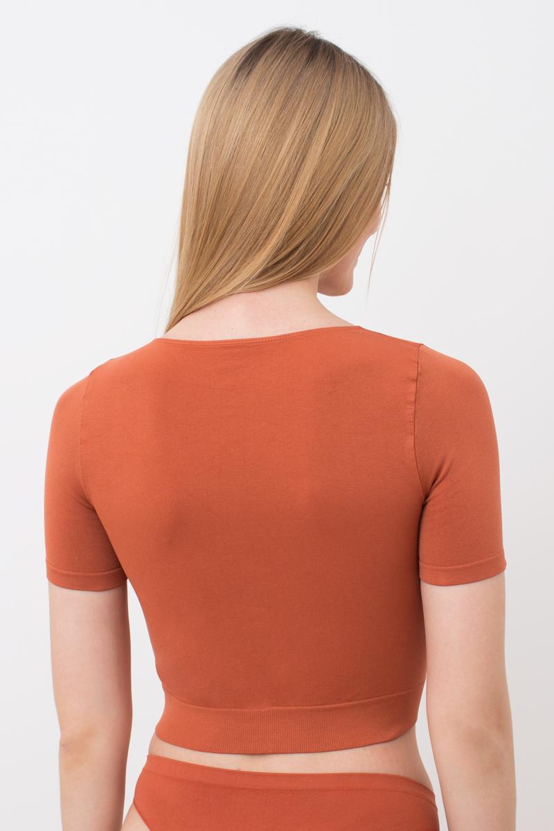 Seamless Cropped Short Sleeve Top in Deep Orange