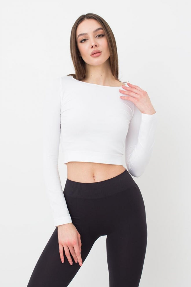 Seamless Cropped Long Sleeve Top in White