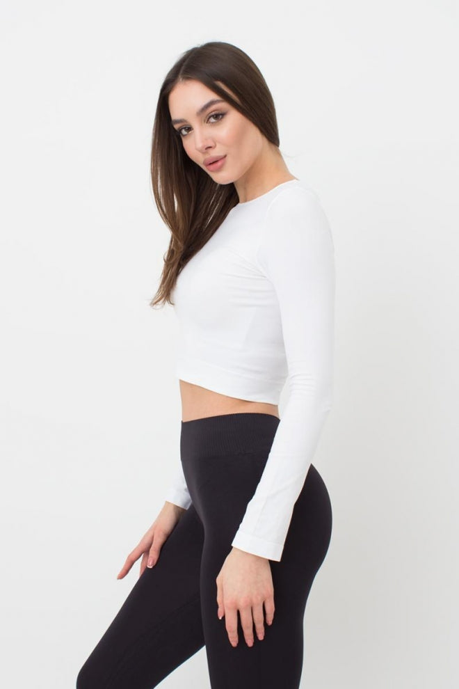 Seamless Cropped Long Sleeve Top in White