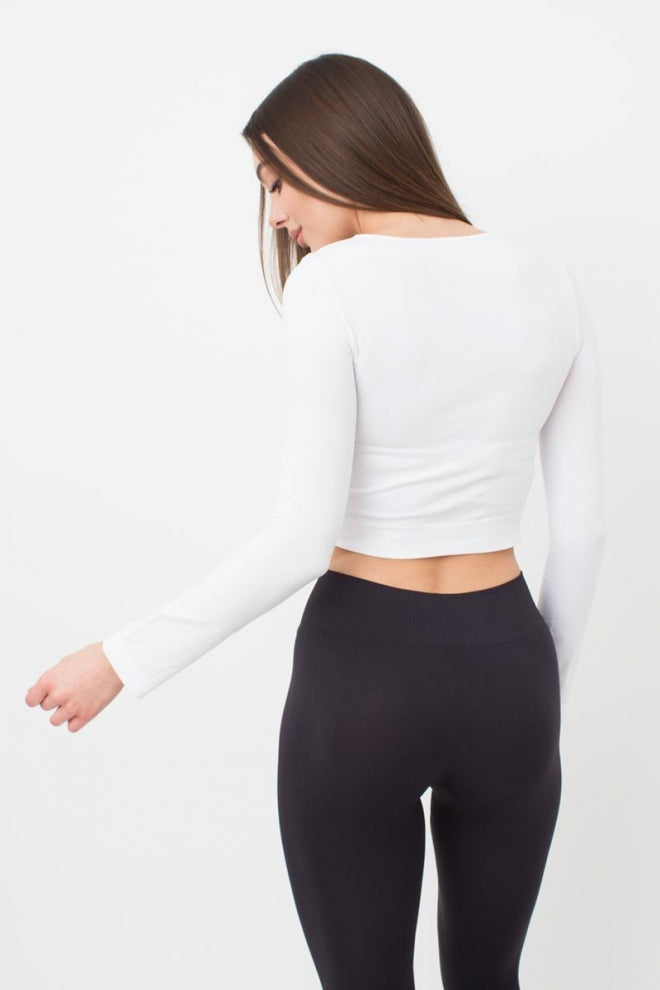 Seamless Cropped Long Sleeve Top in White