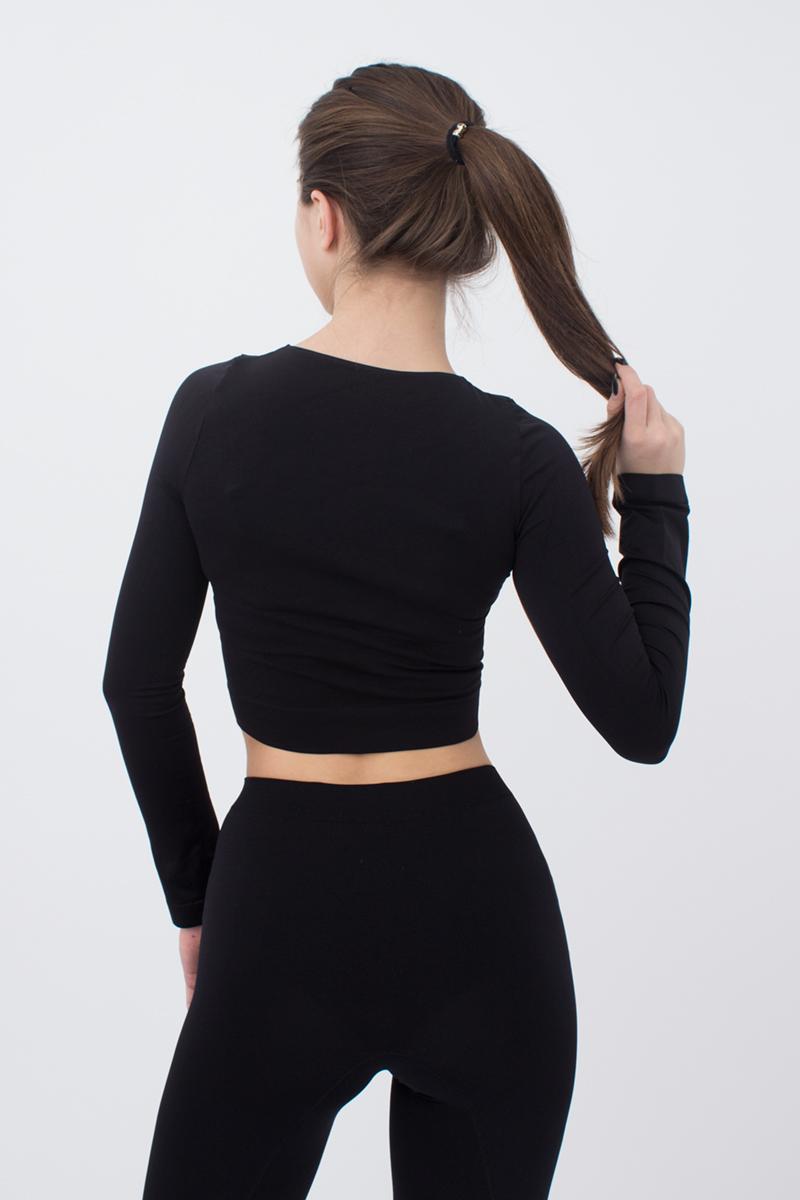 Seamless Cropped Long Sleeve Top in Black