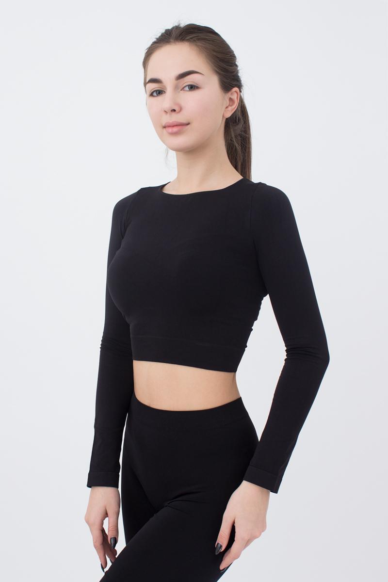 Seamless Cropped Long Sleeve Top in Black