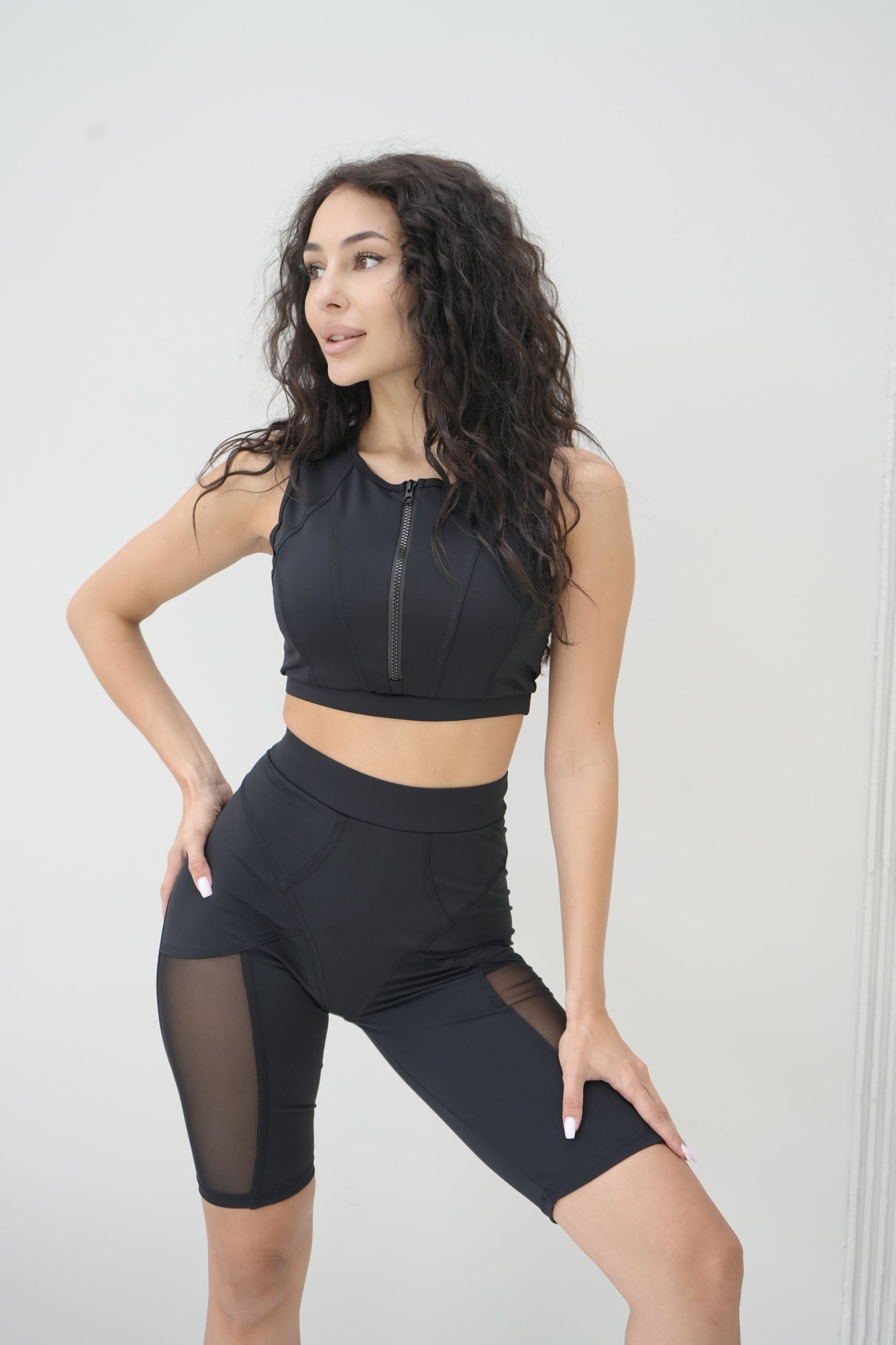 Galaxy Zip Contour Sleeveless Cropped Top in Black