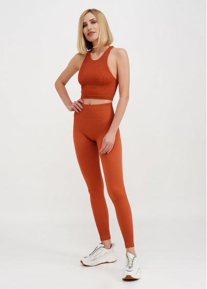 Seamless Ribbed Halter Crop Top in Deep Orange