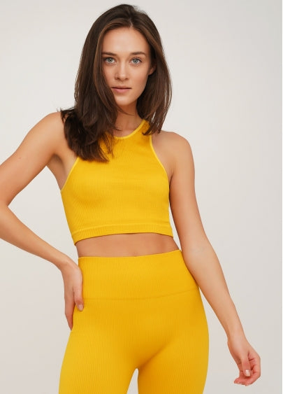 Seamless Ribbed Halter Crop Top in Honey