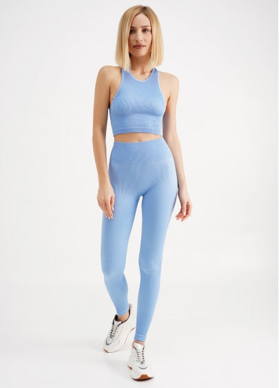 Seamless Ribbed Halter Crop Top in Baby Blue