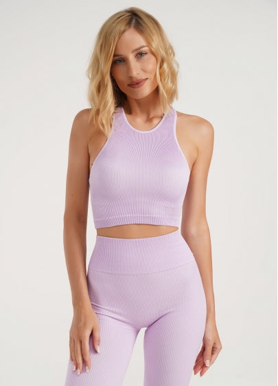 Seamless Ribbed Halter Crop Top in Light Purple