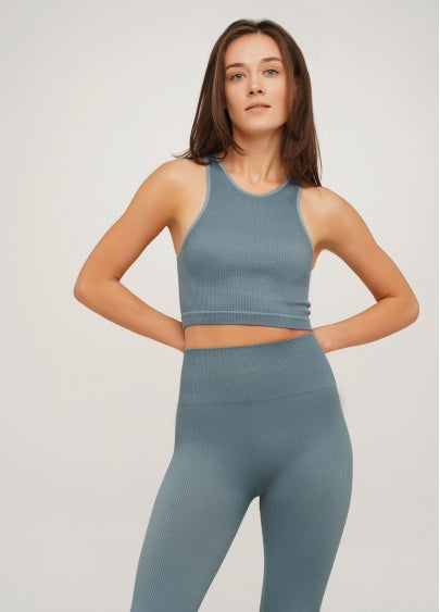 Seamless Ribbed Halter Crop Top in Shadow