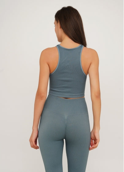 Seamless Ribbed Halter Crop Top in Shadow