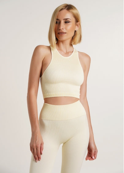 Seamless Ribbed Halter Crop Top in Vanilla