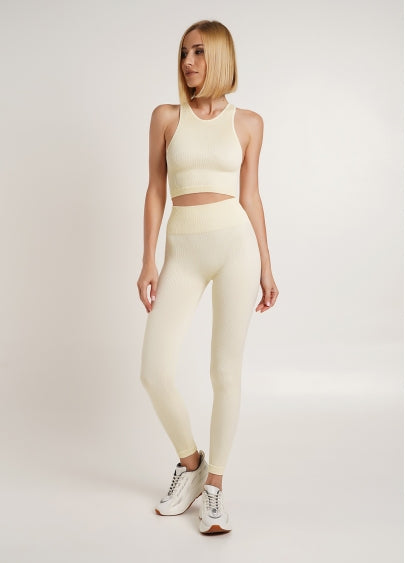 Seamless Ribbed Halter Crop Top in Vanilla